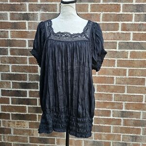 Chic Black Lace Detail Women's Blouse